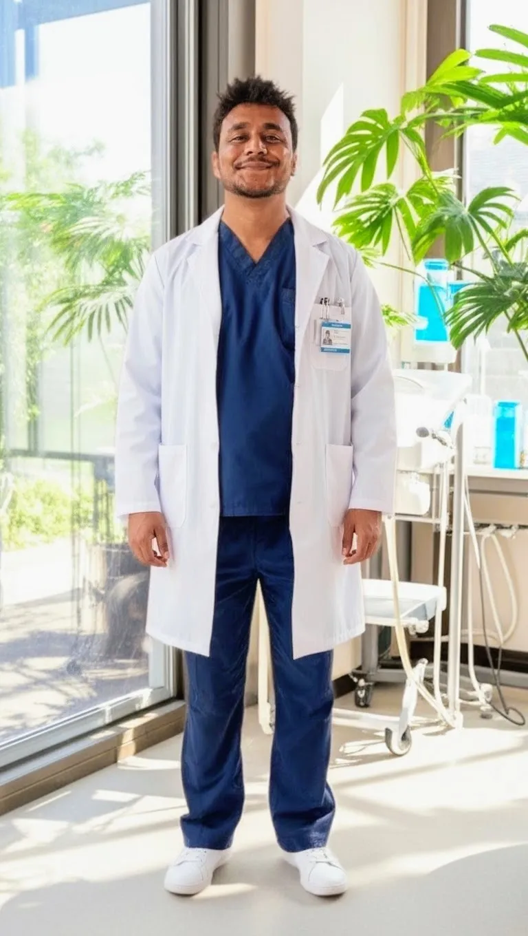 Dr. Nitin Thyagaraja, primary care physician, in medical clothing